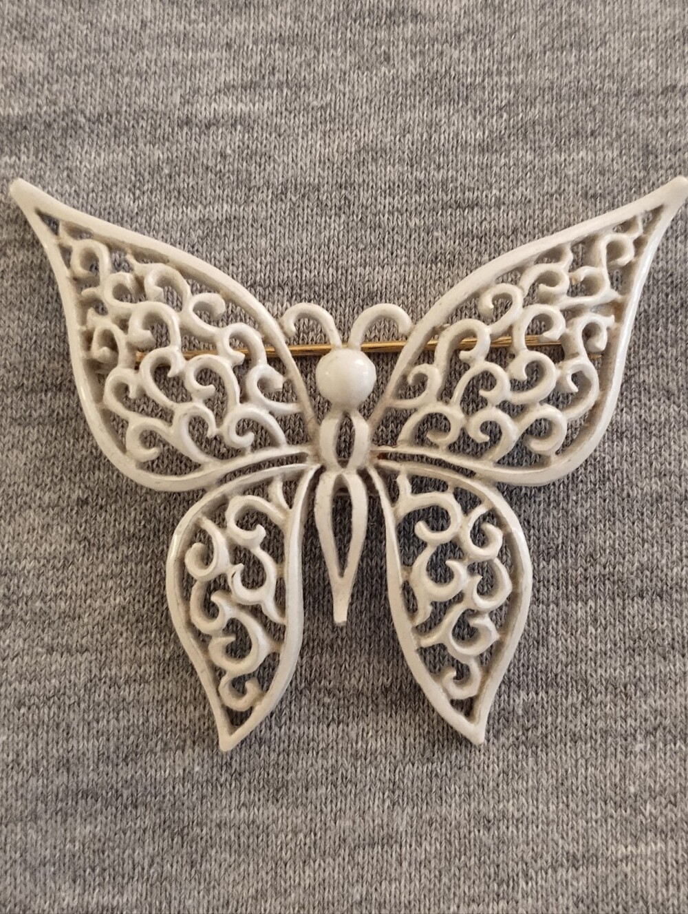 Vintage Crown Trifari White Enamel Butterfly Brooch Pin